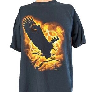 Vintage Human i Tees American Bald Eagle Lightning Big Graphic T Shirt Mens Sz L